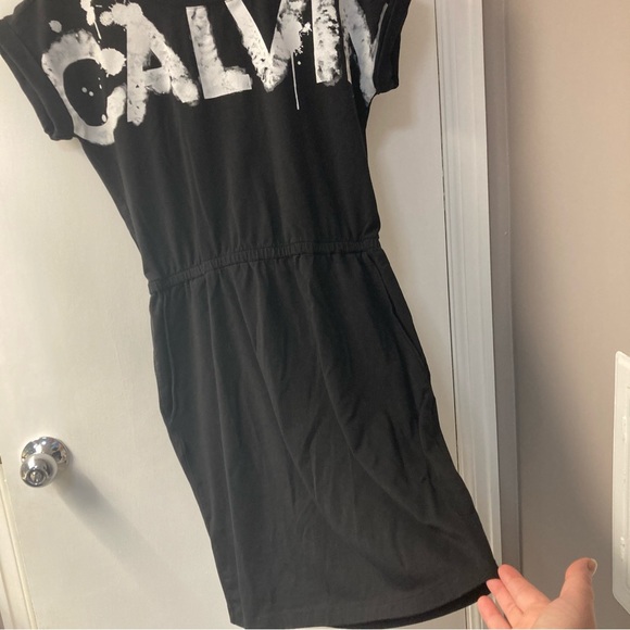 CALVIN KLEIN Graphic Logo Sporty Pocket Shirt Dress In Black White Women’s Sz S - Picture 4 of 9